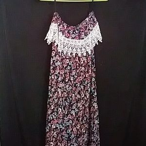Floral full length strapless dress